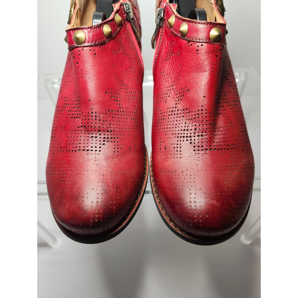 L'Artiste Womens Perforated Shooties Ankle Booties Crimson Red Leather Size 7.5 - Picture 7 of 16